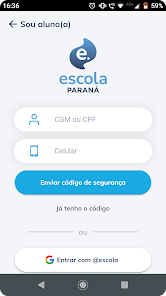 Tela inicial do app Escola Paraná